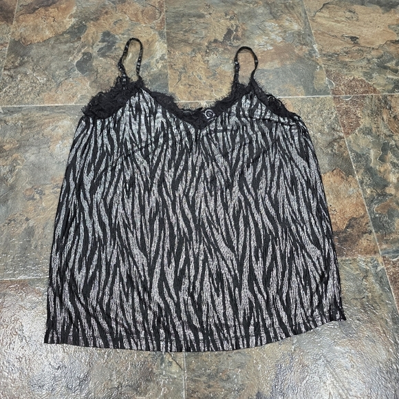 3/$15 divided by H&M black and silver zebra striped spaghetti strap tank size 0 - Picture 1 of 9